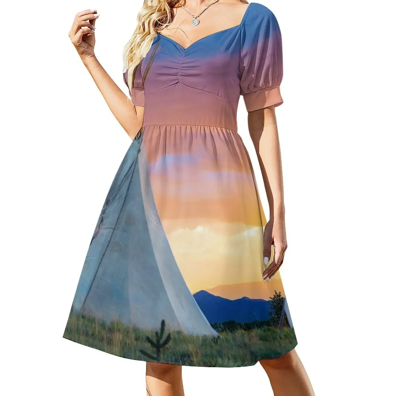 

Dual Teepees With Southwest Sunset Short-Sleeved Dress summer dress for women 2025 wedding dresses for woman Dress