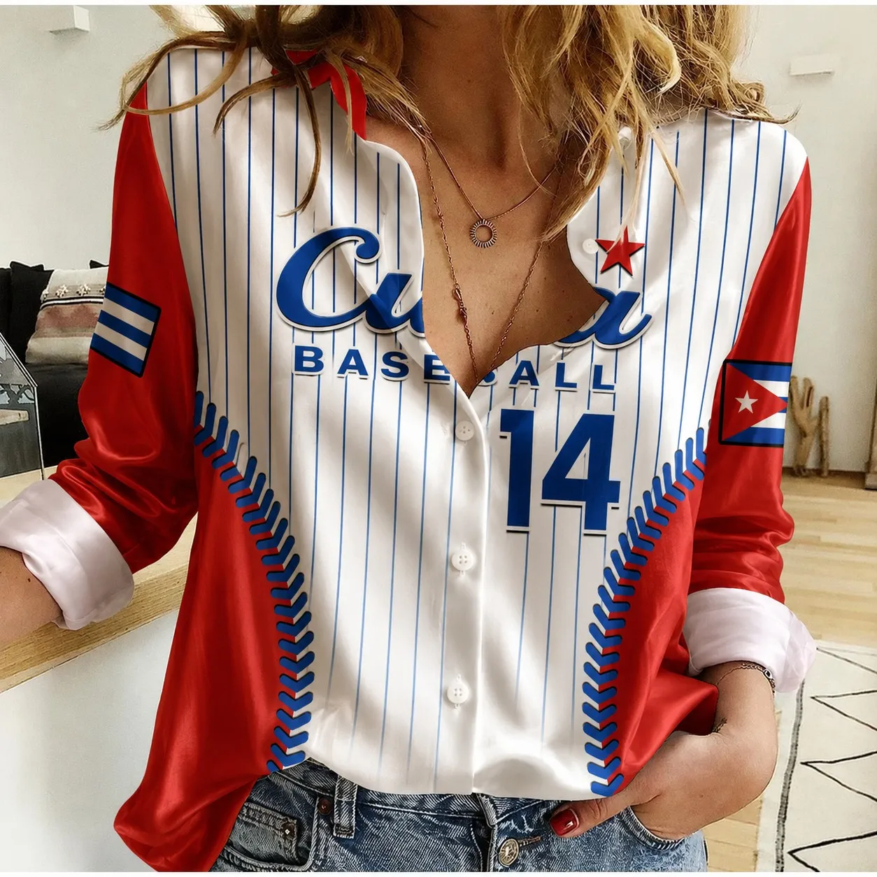 

Women's Satin Long-Sleeve Printed Loose-Fitting Shirt, Fashionable Ethnic Style, Cuban Print, Suitable for Everyday Wear