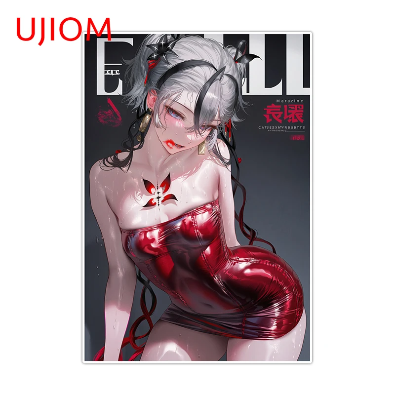 UJIOM Alluring Camellya Wall Sticker NSFW Red Tight-fitting Dress Design Game Waifu Bookshelf Murals Decals Toys Hobbies