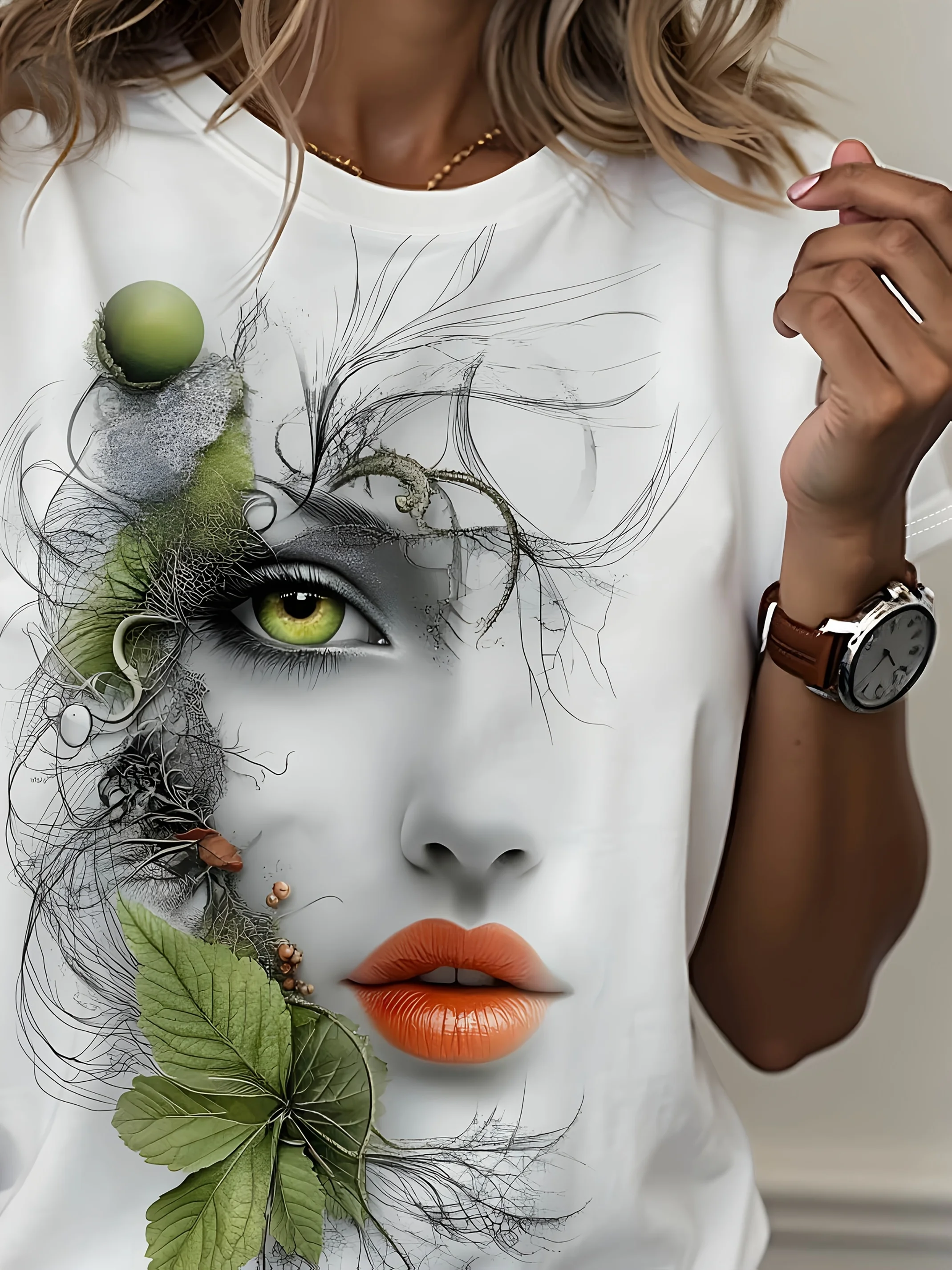 T-shirt a maniche corte con motivo cartoon 3D taglie forti da donna nuova T-shirt sportiva da esterno casual elegante con scollo tondo Asciugatura rapida