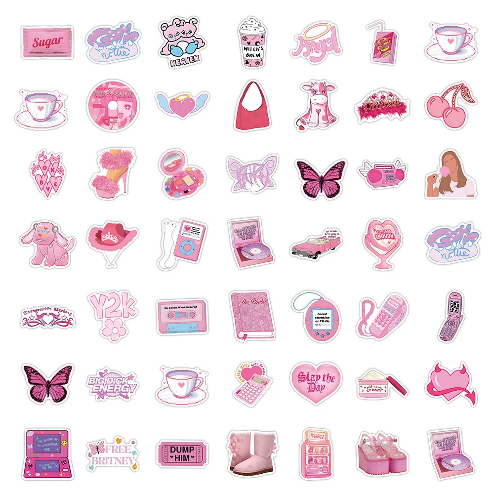 10/30/50pcs Y2K Series Pink Cartoon Stickers Girls Aesthetics Sticker Scrapbooking Suitcase Car Laptop Kawaii Decorative Decals