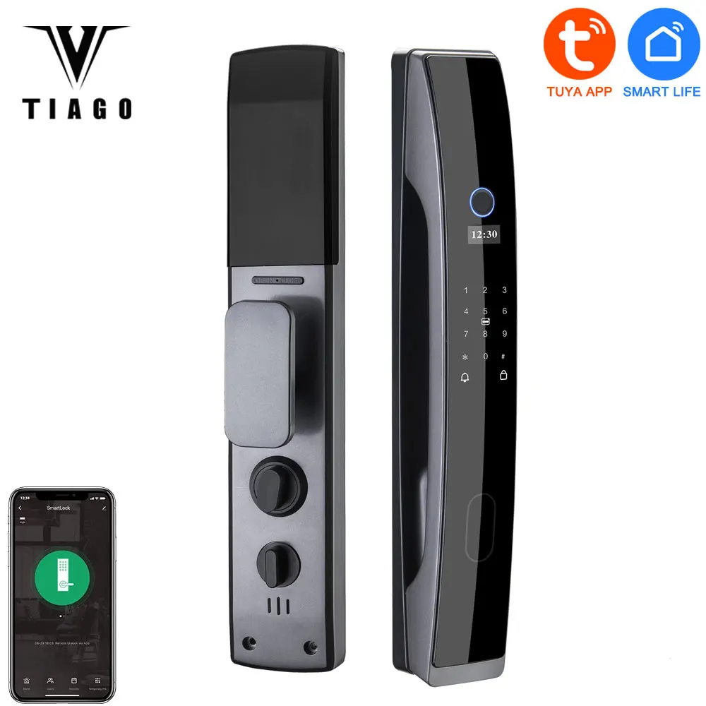 TIAGO A7 TUYA WIFI Remote Unlock Temporary Password Fingerprint Magnetic Card Password Key Fully Automatic Smart Door Lock