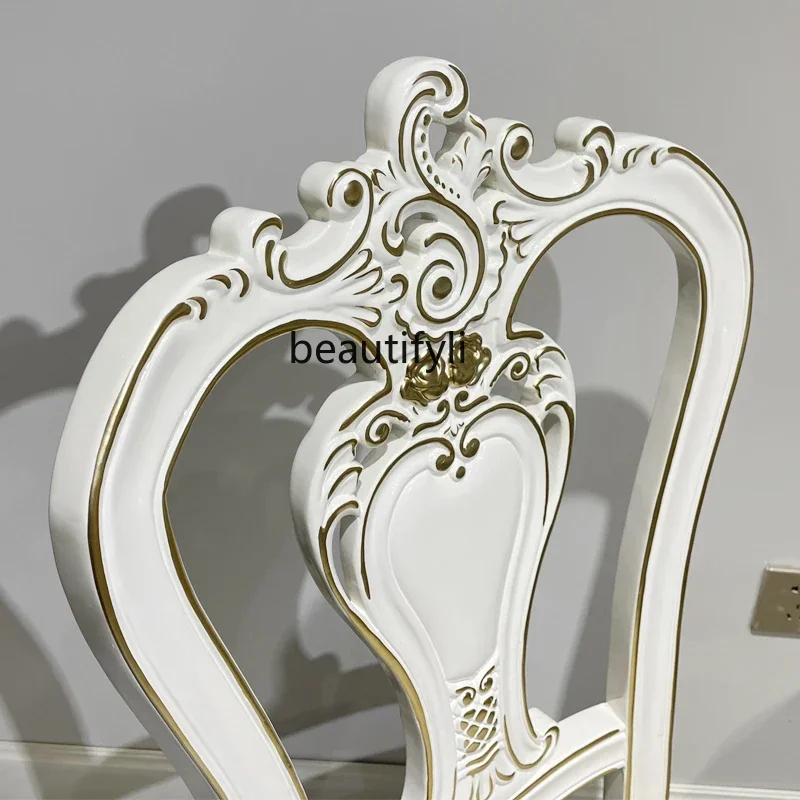 

32European solid wood leather dining chair American antique carving, study armchair hotel casual edge chair