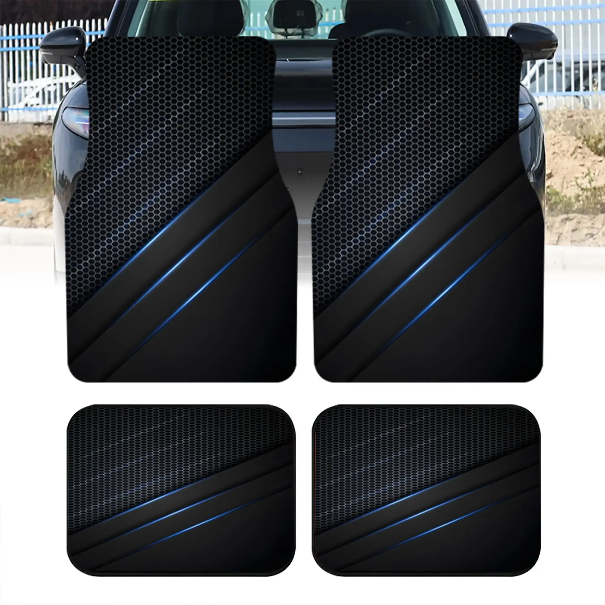 2pcs/4pcs Polyester Fiber Car Floor Mats with Dynamic Blue Stripe Print, Stylish Geometric Pattern Design, Universal Auto Mats