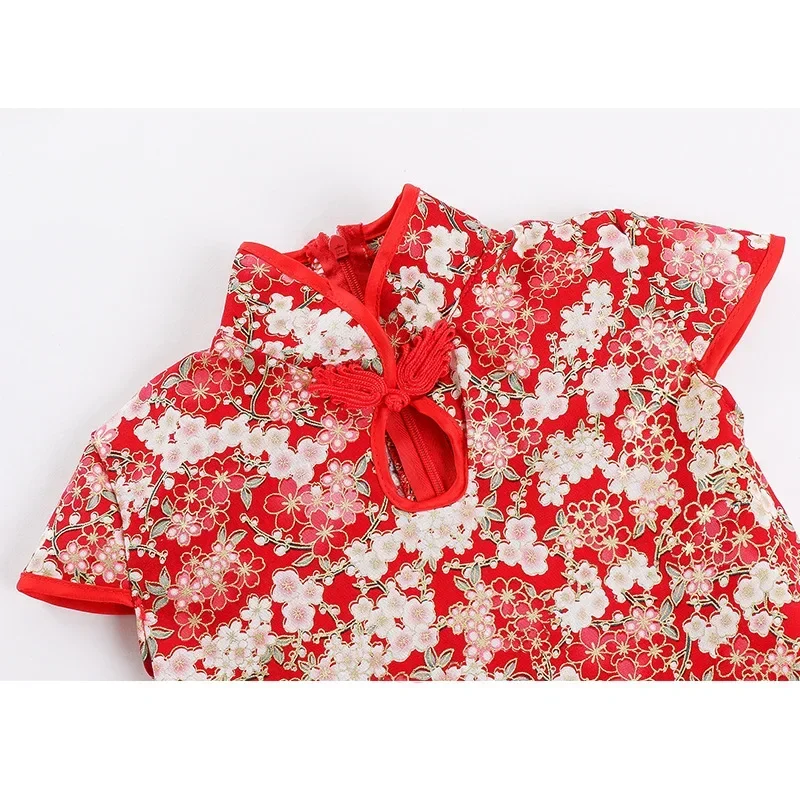 Rotes Sommerkleid für Kinder, Qipao, chinesische Mode, Performance-Cheongsam, Netzstoff, Prinzessinnenkleider, Tanzkleidung für Kinder, Vestidos – Detail 14