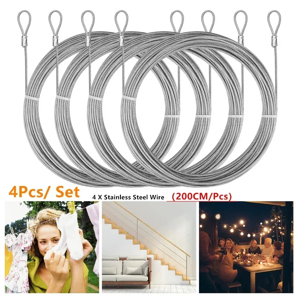 24/47pc Steel Flexible Wire Stainless Steel Clothesline Diameter Lifting Chain Ajustable Locking Cable Shade Sail Rope Fitting