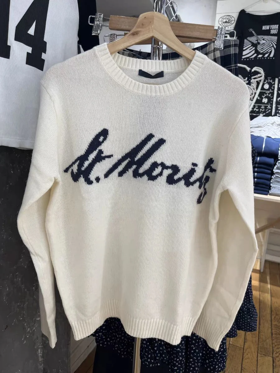 Brief Jacquard Pullover Frau Herbst Oansatz Langarm Baumwolle Gestrickte Jumper Weibliche Casual Adrette Süße Pullover Tops – Detail 5