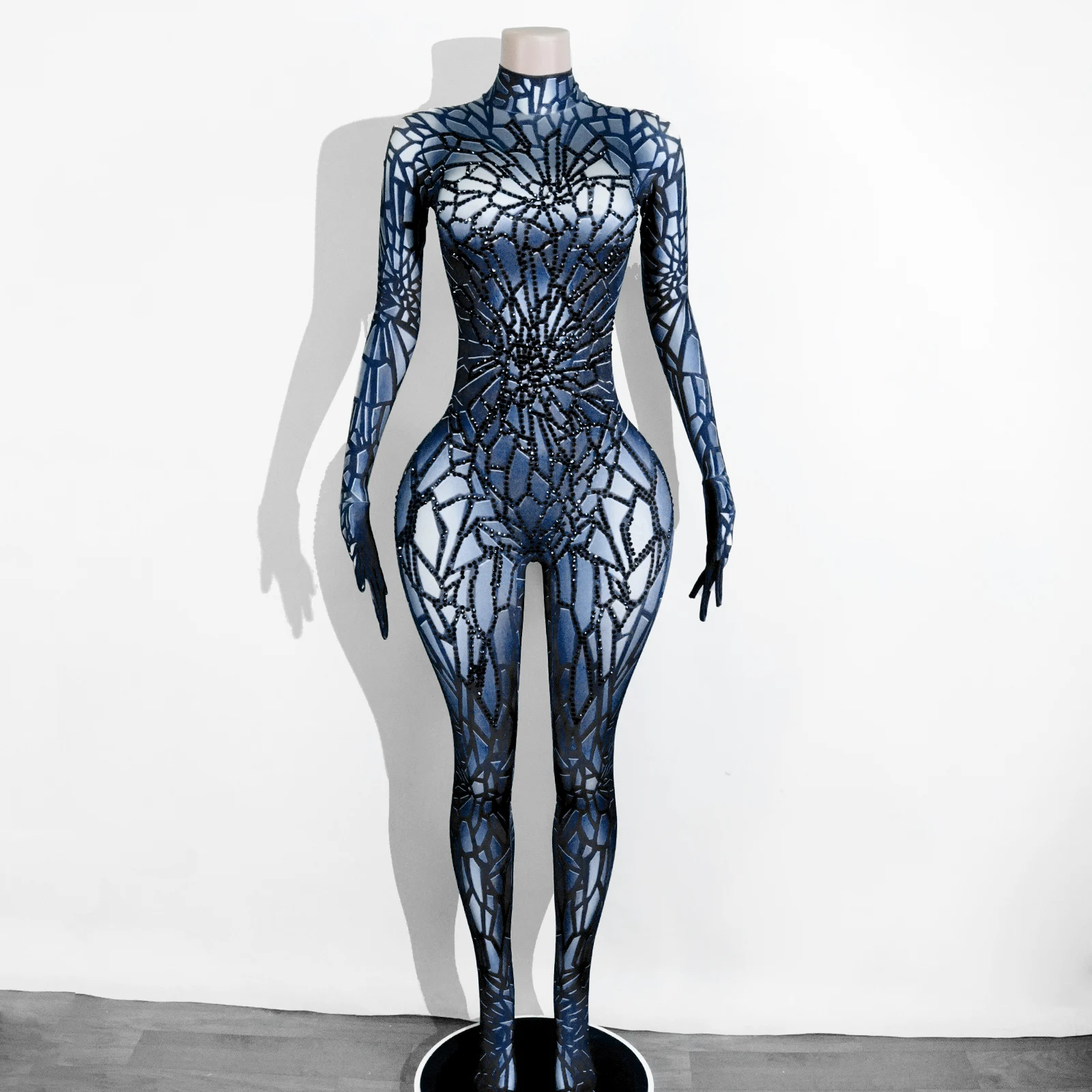 الذهبي Crackpatterned Highneck ضيق بذلة مثير تمتد الرقص ضيق حزب المغني Dj المرحلة زي عيد ميلاد سحب الملكة زي #5