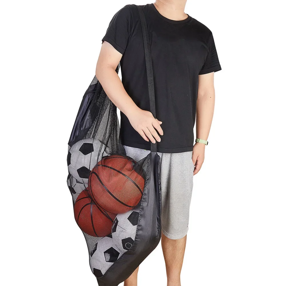 Drawstring Sports Ball Bag Extra Large Mesh Soccer Ball Bag with Zipper Pocket Net Pack Gym Bags for Holding Basketball Football