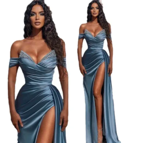 Women's independent stand trailing sexy hot diamond tube top slit banquet evening dress skirt