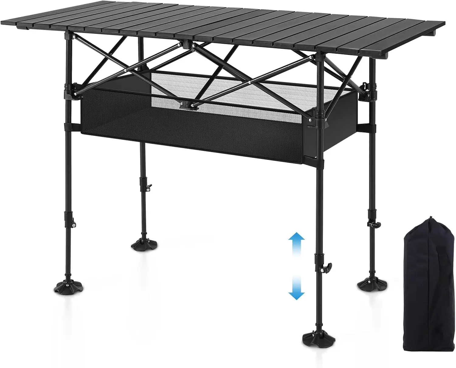 

Folding Camping Table, Portable Aluminum Roll-up Picnic Backpacking Table with Adjustable Height, Large Storage and Carrying Bag