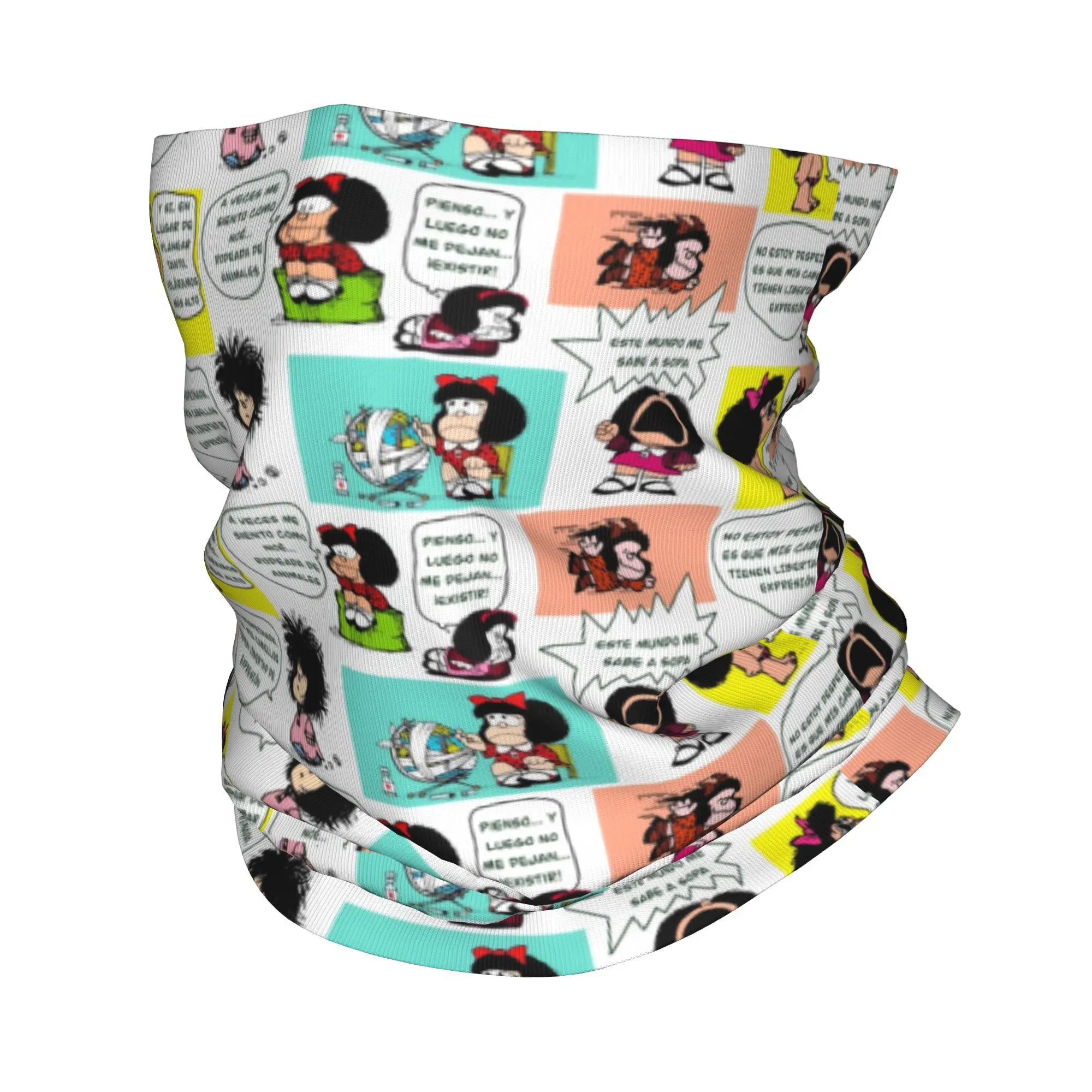 Custom Manga Quino Mafalda Bandana Neck Warmer Women Men Winter Hiking Ski Scarf Gaiter Kawaii Cartoon Face Cover