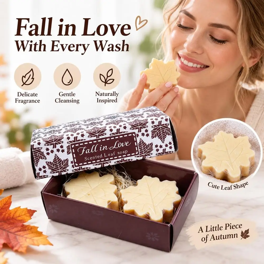 2 Pcs Maple Leaf Guest Soap Set Volcanic Mineral Mud Exfoliating Hand Soap with Shea Butter Glycerin Deep Hydration Wrapped