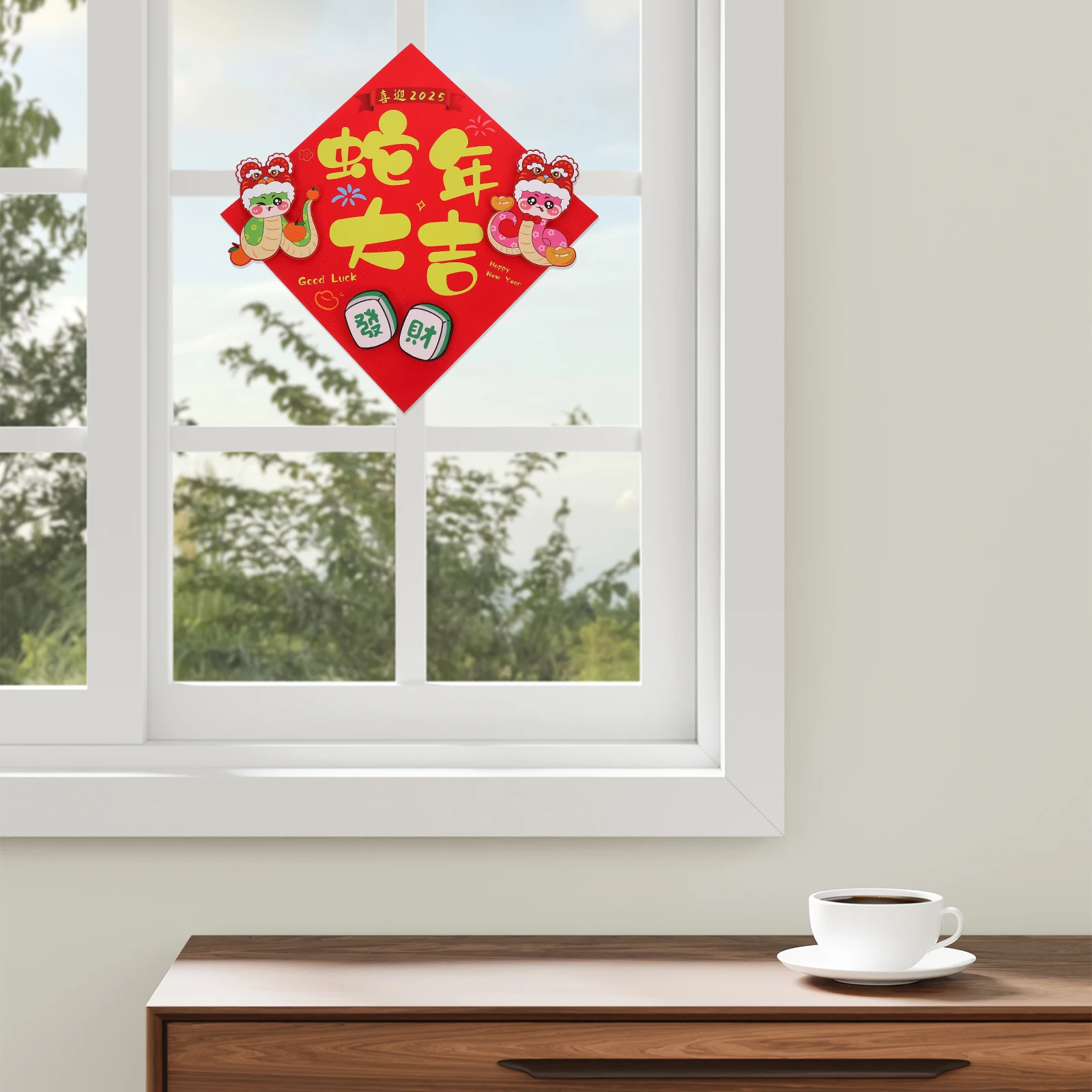 

Chinese New Year Decorations Fu Characters Stickers 2025 Year of The Snake Red Paper Removable Adhesive Lunar Wall Clings Spring