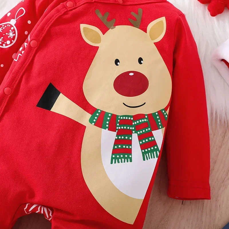 Baby Christmas Costume Romper 2PCS Set Infant Kids Boys Girls Cotton Girls Jumpsuit Long Sleeves Outift Clothes 6 12 18 24 Month