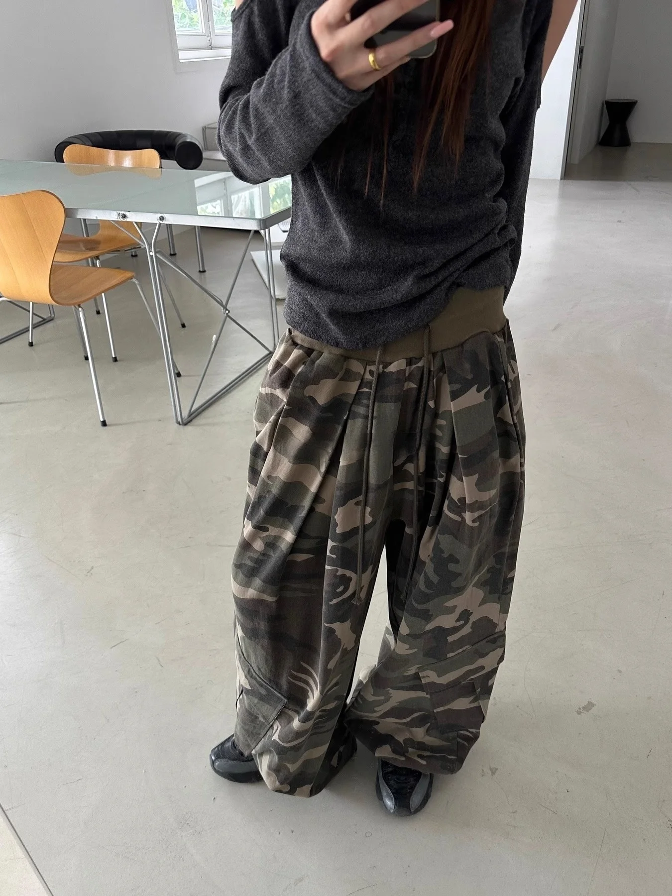Unikalne letnie spodnie w stylu vintage SEI, amerykańskie spodnie robocze, kamuflażowe, damskie, luźne, z szerokimi nogawkami, długie spodnie dresowe ze sznurkiem, codzienne, proste...