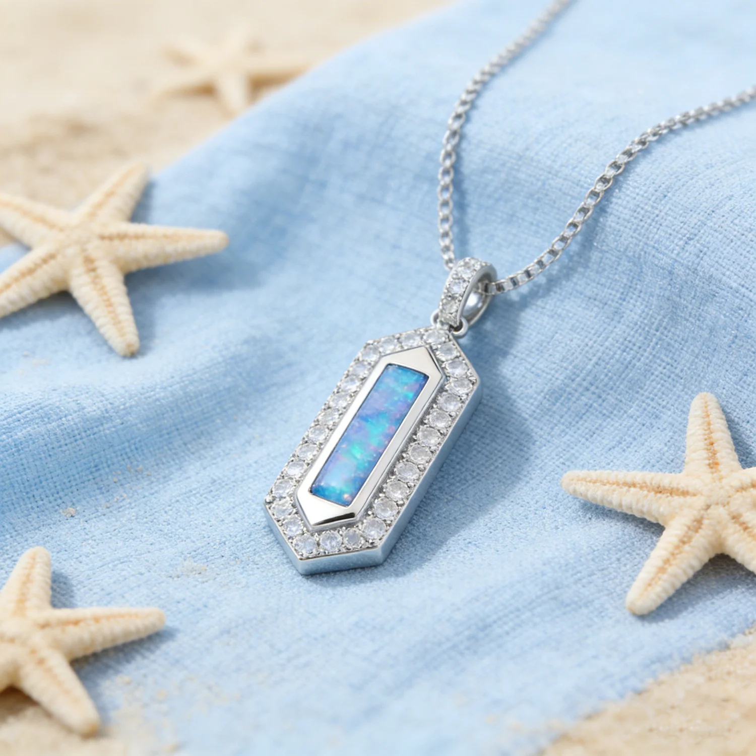Blue Violet Opal and Zirconia Necklace,Rectangle Opal Pendant on Chain,Fashion Elegant Jewelry Gift for Her,Fine Women's Pendant