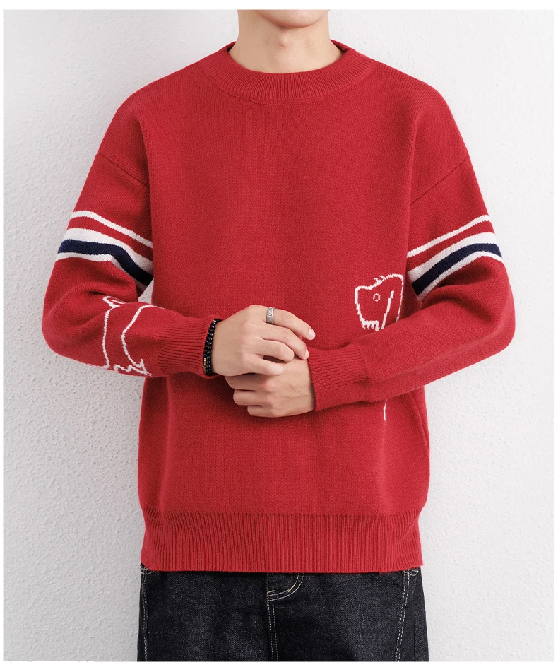High-End-Marke Pullover Herren Herbst Winter Neue süße Welpen Druck Mode gestreifte Knopf Design Freizeit Komfort Warm Rundhalsstrik Sweater – Detail 11