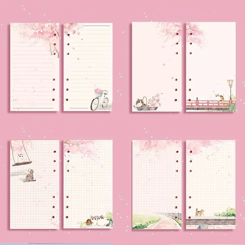 Libro degli ospiti Notebook Ricarica Griglia Pagine Notebook Raccoglitore Sakura e Cat Binder Notebook Pagine interne 80 fogli Sciolto A6