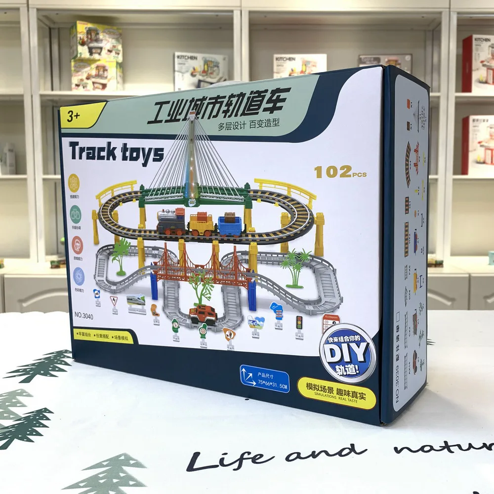 102pcs Multifunctional Kids Electric Train Rail Car Set Multi-Layer Traffic Light Overpass Puzzle Building Boy Girl Gift  B021