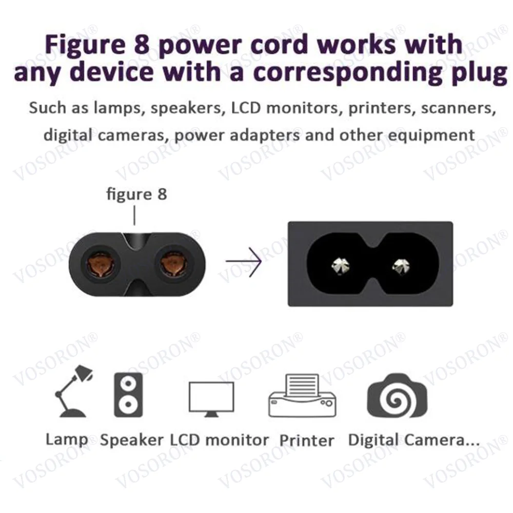 سلك طاقة بزاوية قائمة NEMA 1-15P إلى IEC320 C7 للتلفزيون/PS، كابل خط طاقة بزاوية 2 شقوق، SPT-2x18AWG، 1.8 متر (6FT)