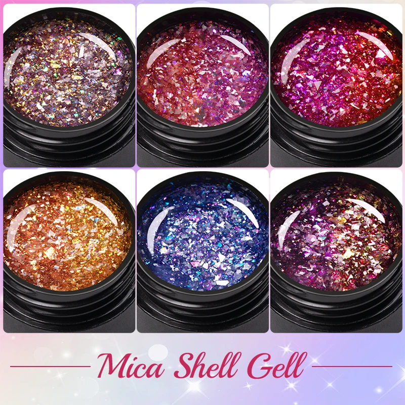 BOZLIN 5ml Sparkling Chameleon Mica Shell Gel Polish Colorful Sequins Manicure Semi Permanent Soak Off Nail Art Gel Varnish