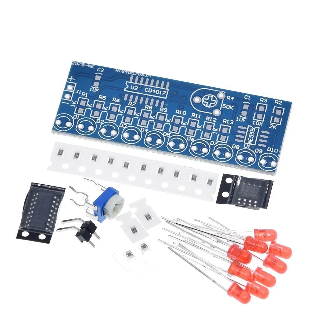 

NE555 CD4017 Running LED Light Kit 10 LED Effects DIY Electronics Soldering Project for Beginners STEM Education Science Experim