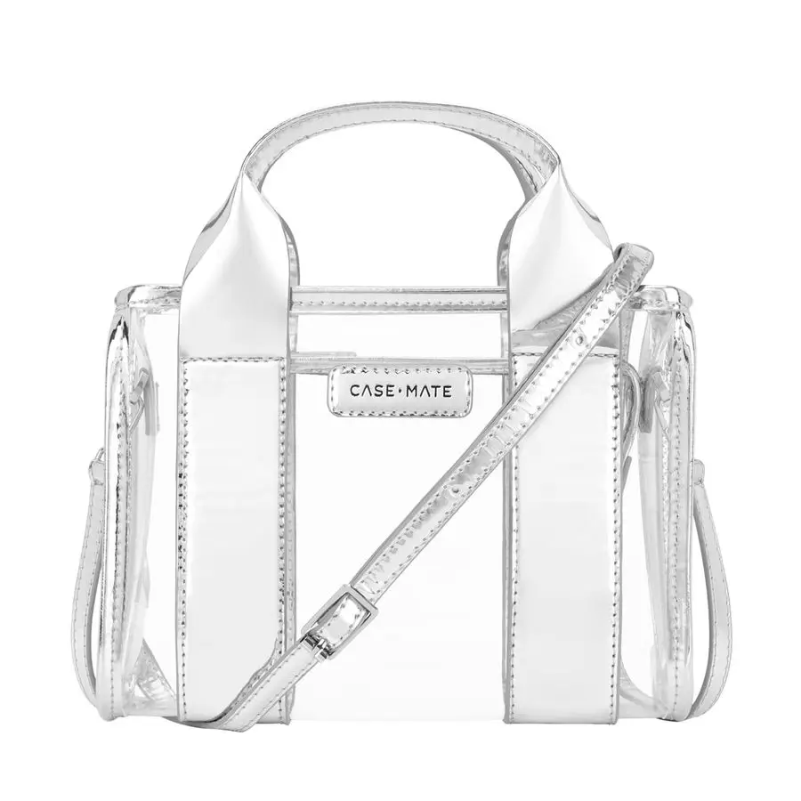 

Сумка для стадиона для женщин Прозрачная сумка для мероприятий на стадион Серебристый хромированный прозрачный мини-кошелек с ремешком через плечо Водостойкая сумка