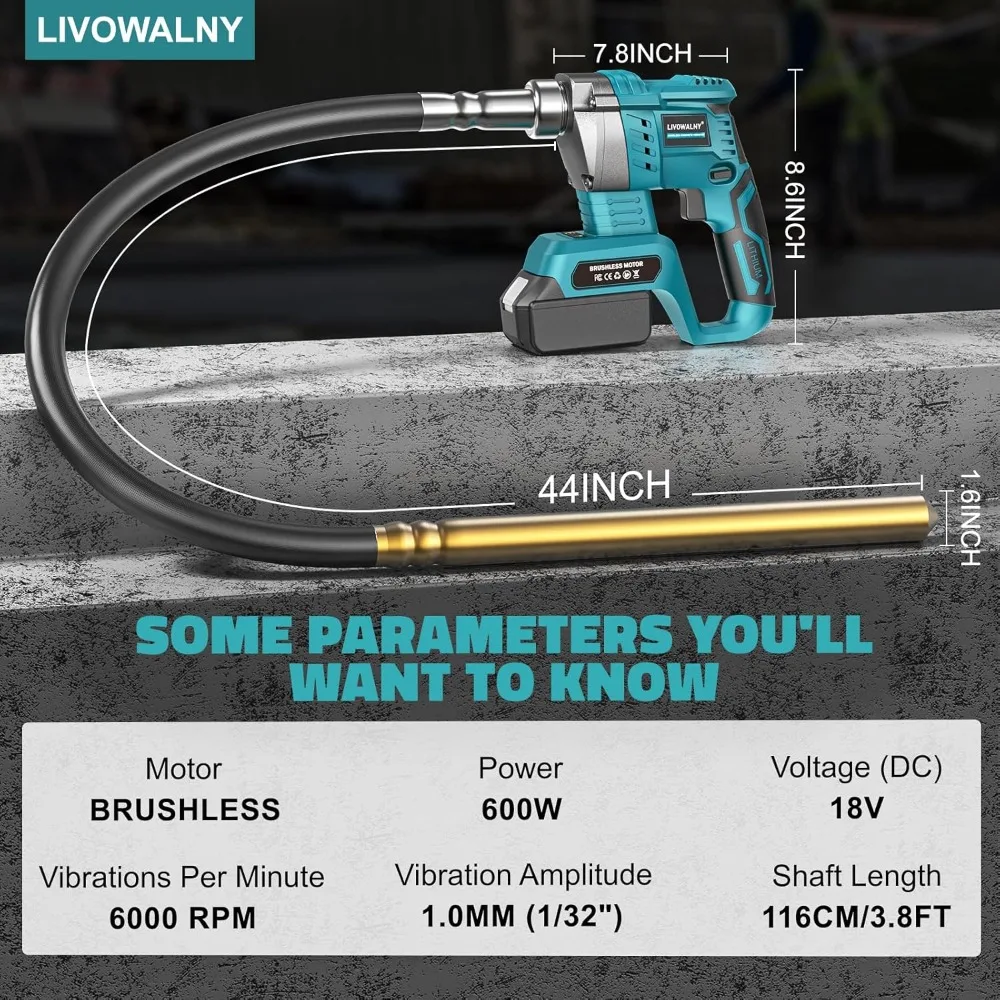 Herramienta vibratoria de hormigón portátil Compatible con batería Makita de 18 V (sin batería), Vibra de hormigón eléctrica inalámbrica de 600 W
