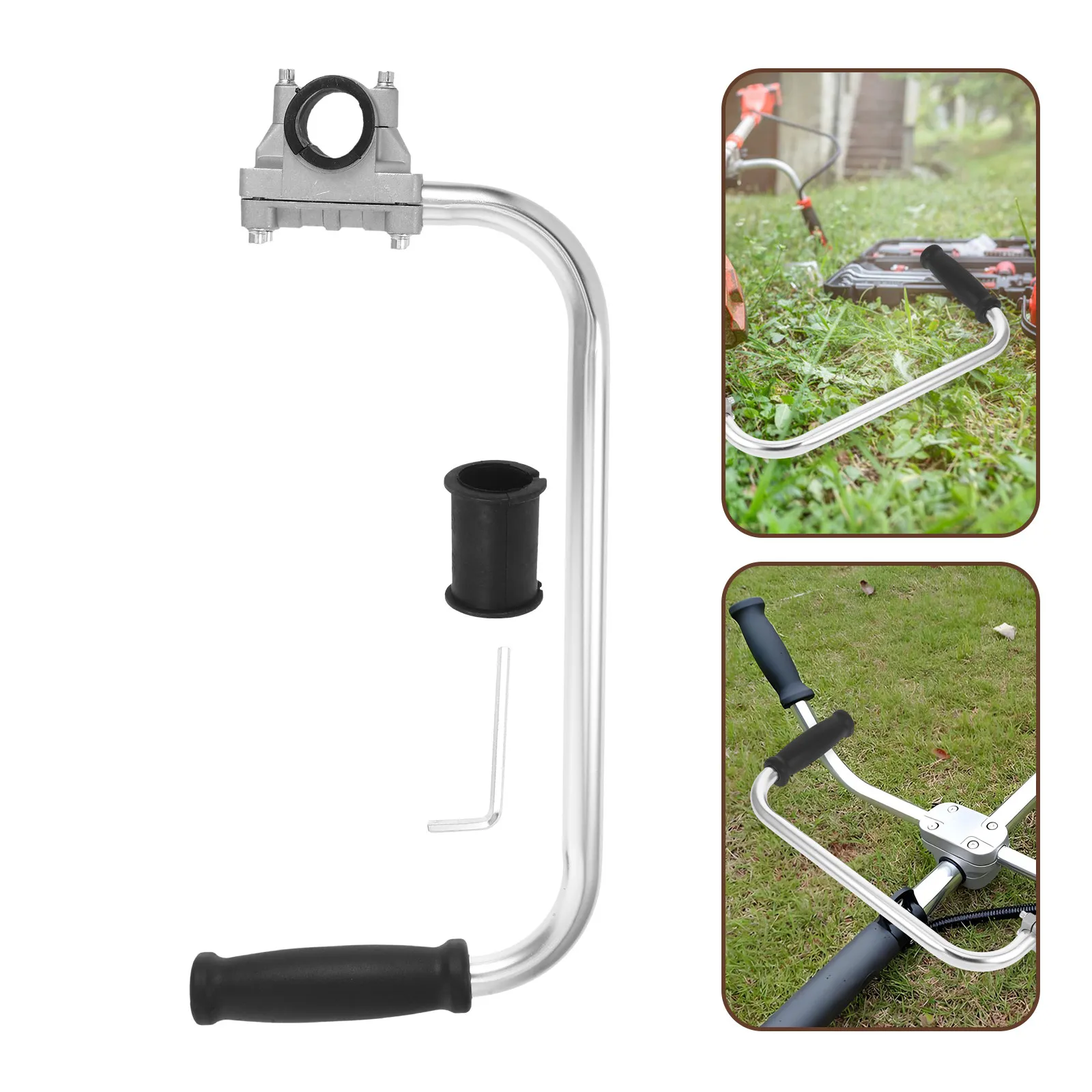 

Ручка для триммера с эргономичным регулируемым удлинителем-креплением для стрижки газонов, ландшафтных работ и обработки краёв, серебристая