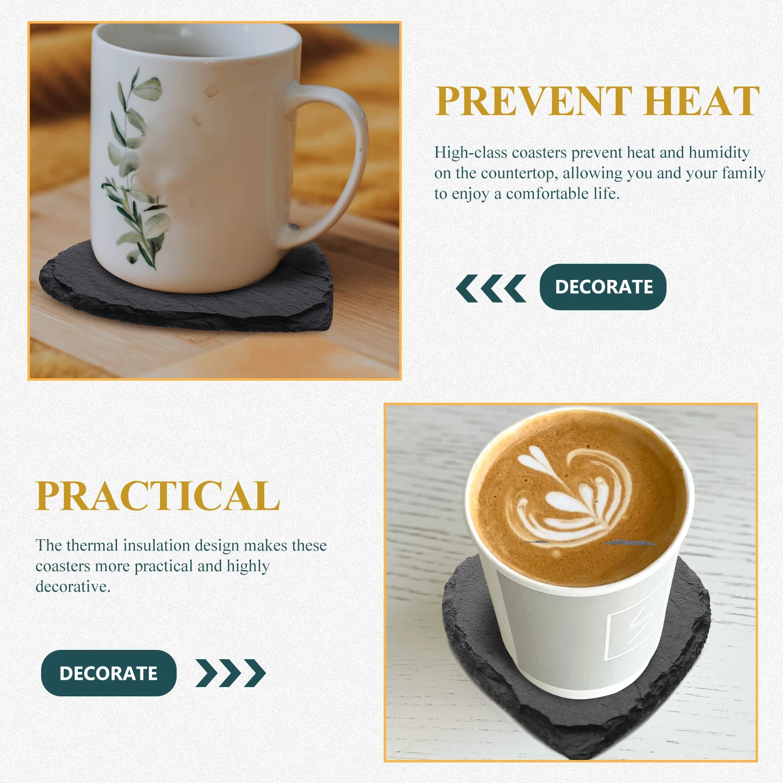 

4Pcs Heart Coaster Set Retro Decorative Wear-Resistant Cup Mats for Dining Table Kitchen Coffee Shop Party Cup Accessories