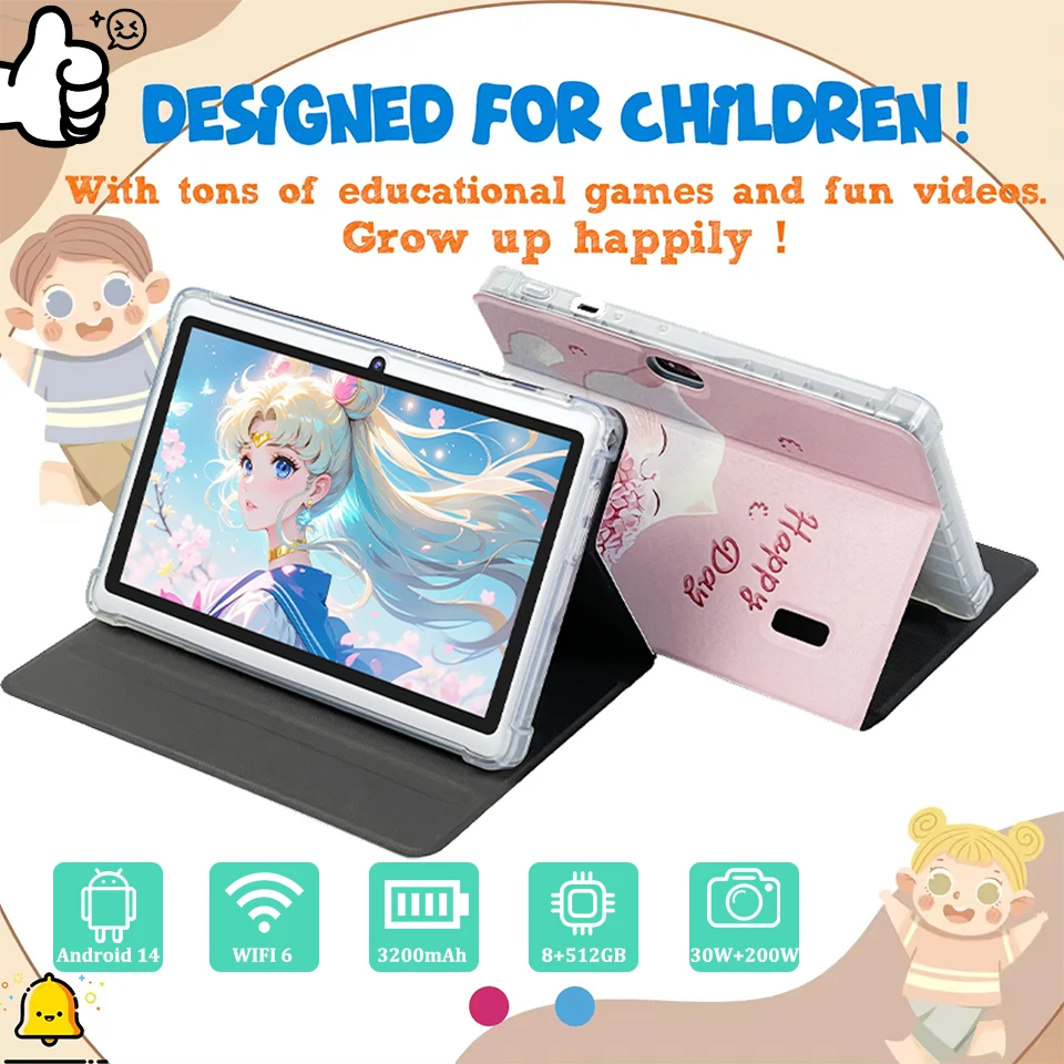 

7-inch Kids Learning Tablet 3200mAh Android 14 8+512GB Parental Control WIFI Dual Cameras Anti Drop High-definition Screen Gifts