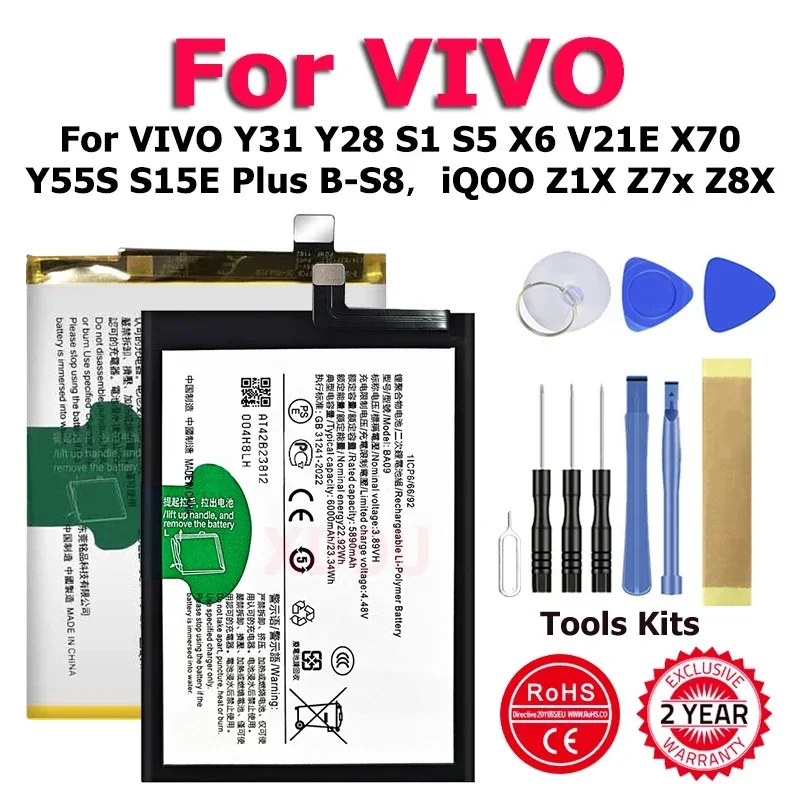 B-K2 B-N6 B-Q6 B-77 B-89 B-R7 B-S8 BA09 baterai B-G6 untuk VIVO Y31 X70 Y55S S15E Y28 S1 S5 X6 V21E Plus B-S8,iQOO Z1X Z7x Z8X