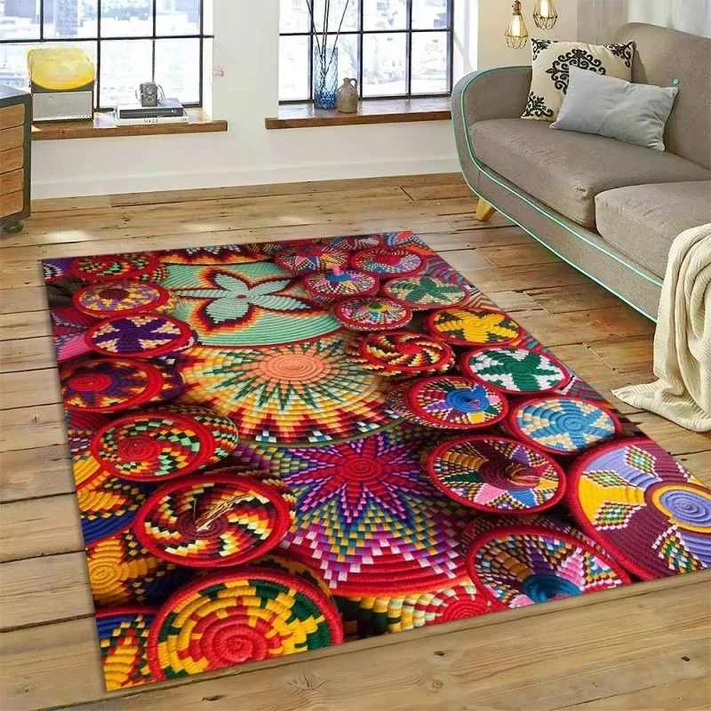 3D Ethiopian Colorful Flower Mandala Area Rug  for Living Room Bedroom Non-Slip Floor Mat Home Decor