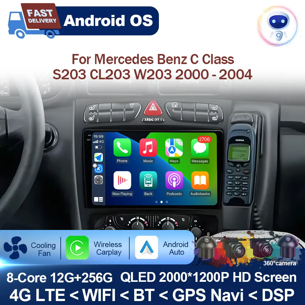 

Android OS for Mercedes Benz C Class S203 CL203 W203 2000 - 2004 Carplay Auto Car Radio Multimedia Stereo Player GPS Navigation