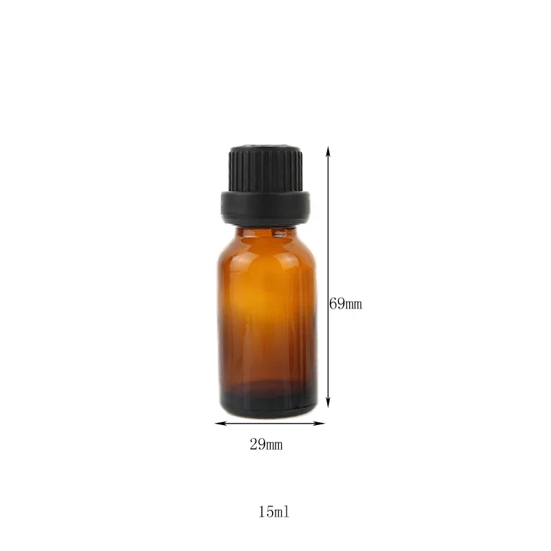 24 unids/lote botellas de vidrio de aceite esencial ámbar grueso de 15ml con tapa negra botellas cuentagotas rellenables para botellas de pipeta de aceite de masaje