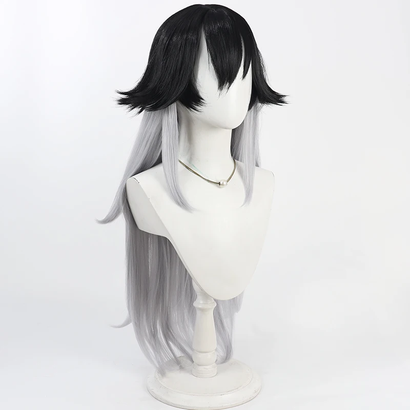 K Cosplay Wigs Nikke The Goddess of Victory K 90cm Synthetic Hair Long Straight Black Mixed Gray Cos Wig Heat Resistant