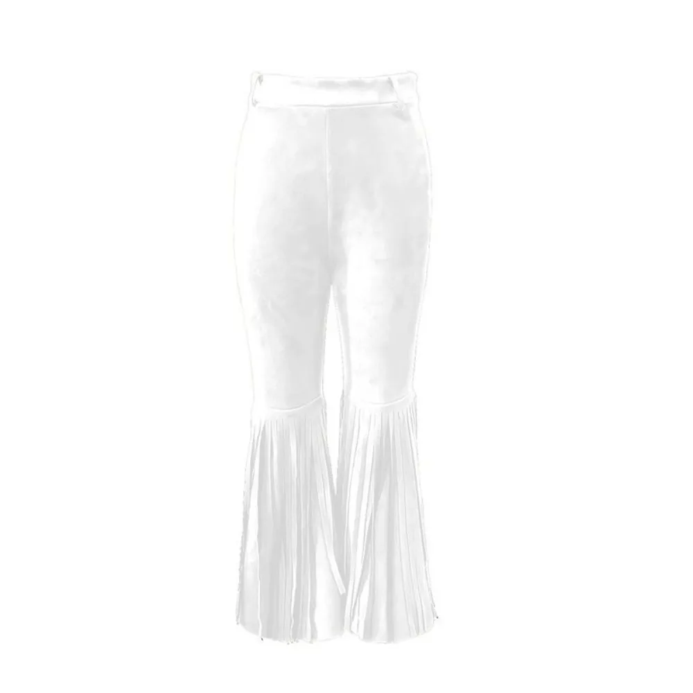 

Однотонные замшевые брюки с бахромой и вставками, ретро-дизайн, высокая талия, в стиле бохо, уличная мода, облегающие расклешенные брюки