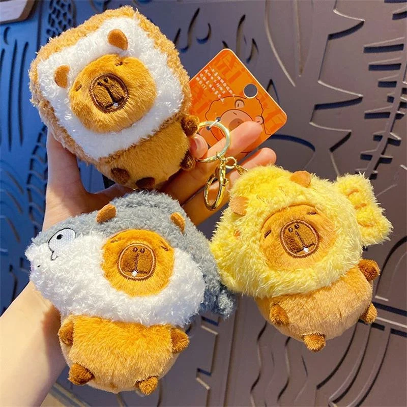 Cute Capybara Plush Toy Key Chain Stuffed Animals Capibala Beeping Doll Keychain Bag Key Ring Pendant Car Key Accessories