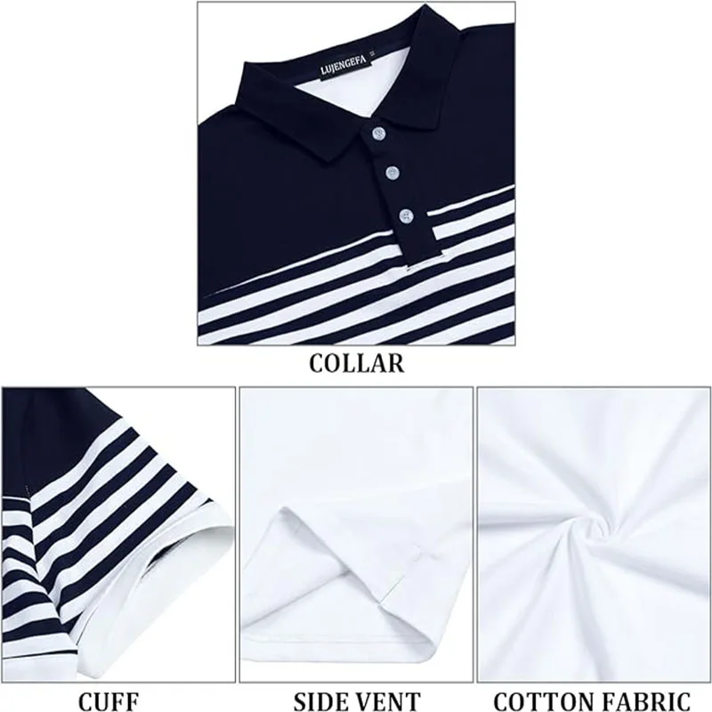 2024 Summer Men\'s Striped Short sleeved POLO Shirt Slim Fit Flip Collar Simple and Fashionable