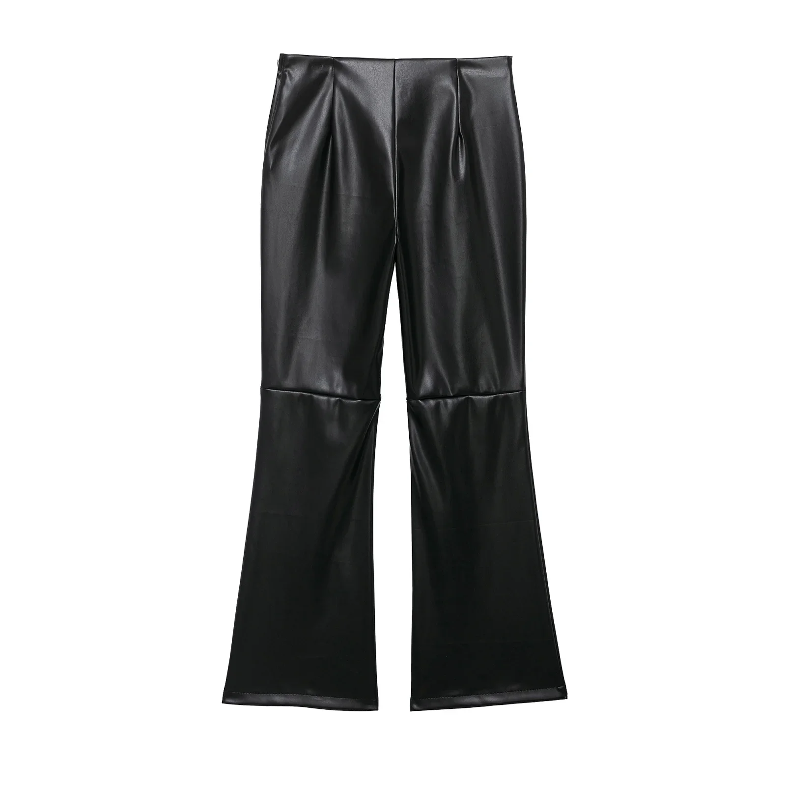 2025 Winter New Women's Casual Fashion Simple Low-Waisted Sexy Slim Fit Faux Leather Bow Flared Pants