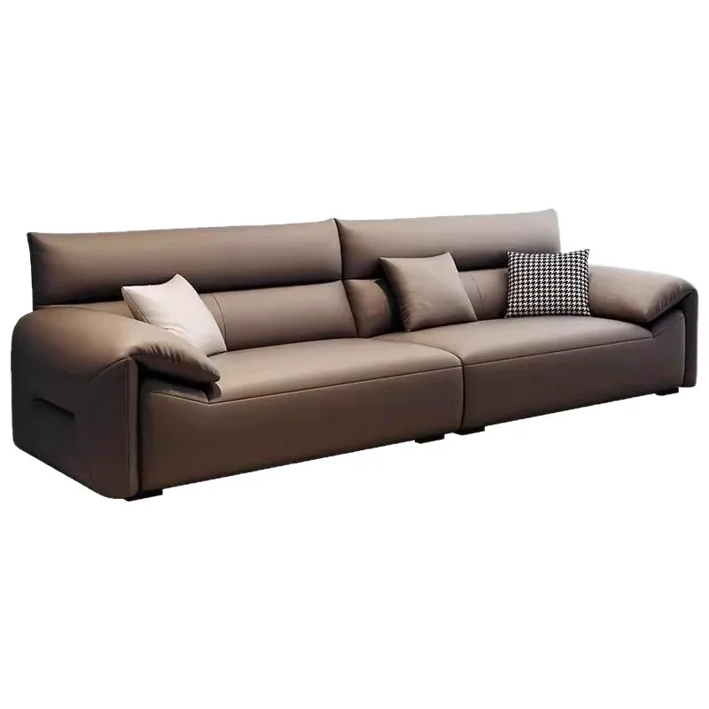 

Leather sofa Italian minimalist living room new small apartment first layer cowhide elephant ear leather sofa
