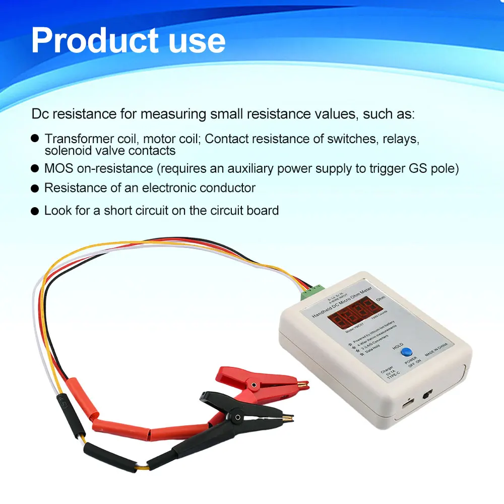 YMC01 Portable DC Milliohm Meter DC Low Resistance Tester 4-Wires Ohm Meter Kelvin Measurement Voltage Capacitor MOS Tester