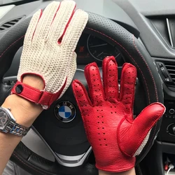 Fashion Accessories Men Leather Gloves Crochet Breathable Summer Driving Retro Motorcycle Mittens Male Cooling Punch Gym Guantes