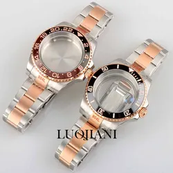 Diver Rose Gold Silver Watch Case 40mm Oyster Bracelet Sapphire Glass for SUB GMT NH34 NH35 NH36 movement 28.5mm dial 316L Steel