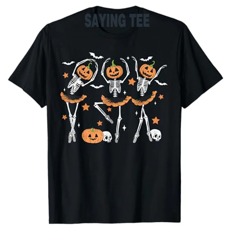 

Ballet Pumpkin Skeleton Scary Halloween Costume T-Shirt Gift Jack-o’-Lantern Fall Graphic Outfit Short Sleeve Blouses Saying Tee