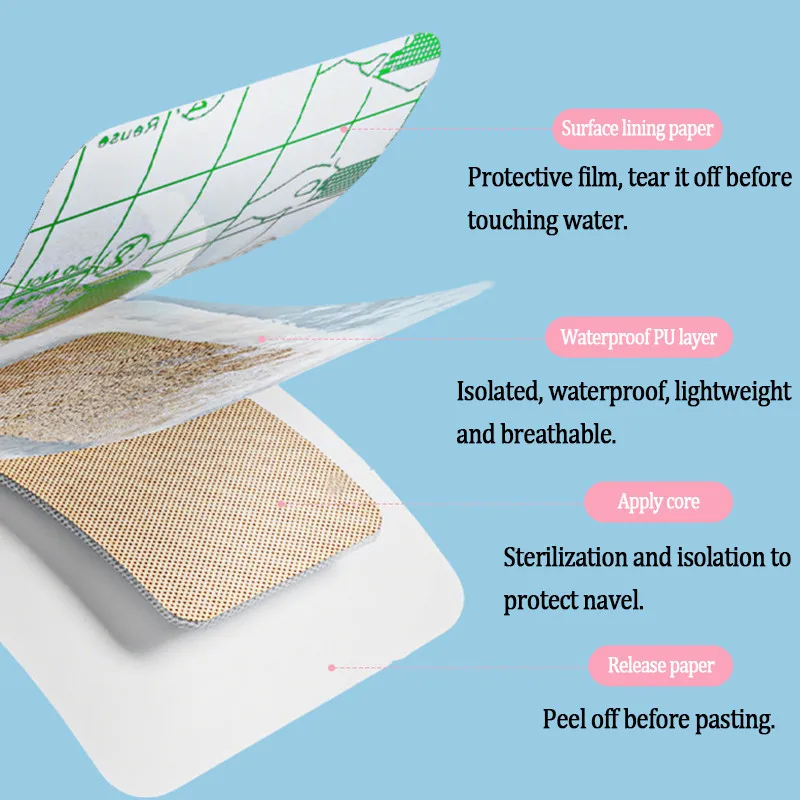 10Pcs Waterproof Baby Navel Dressing Non‑Woven Breathable Umbilical Cord Protector for Newborn Shower Swimming 6x7CM