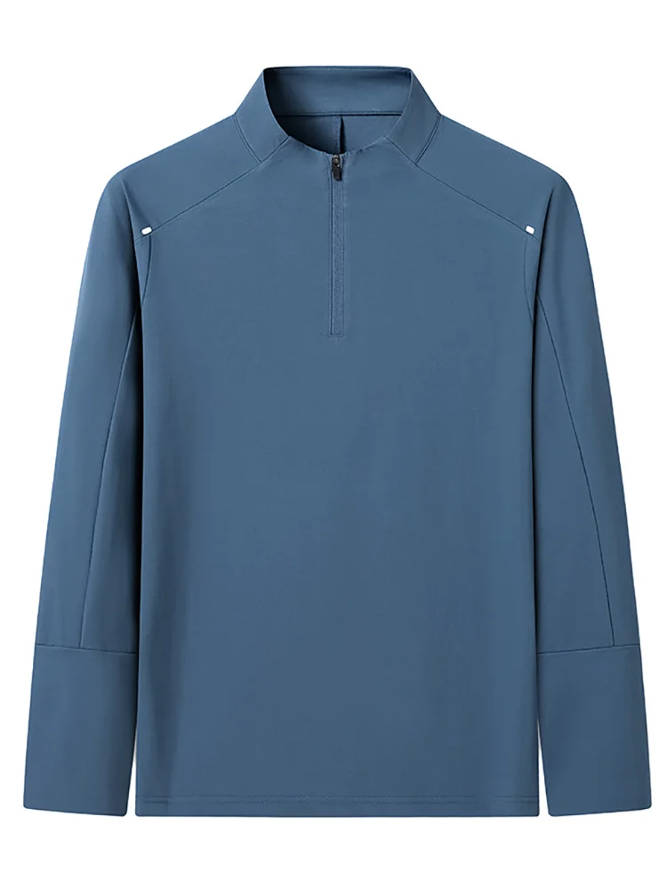 Casual Half Zipper Stand Collar Long Sleeved T-shirt Men's Autumn High-quality Running Reflective Base Shirt Elastic Breathable