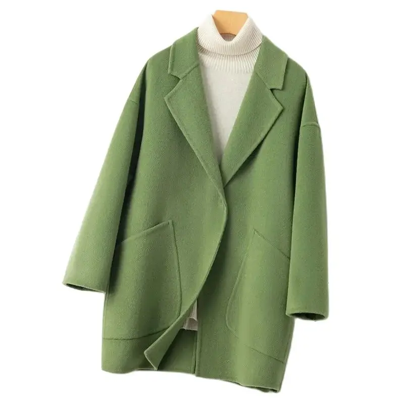 2024 moda cappotto di lana a doppia faccia soprabito di lana da donna autunno inverno capispalla corta di alta qualità Lady top Casual larghi