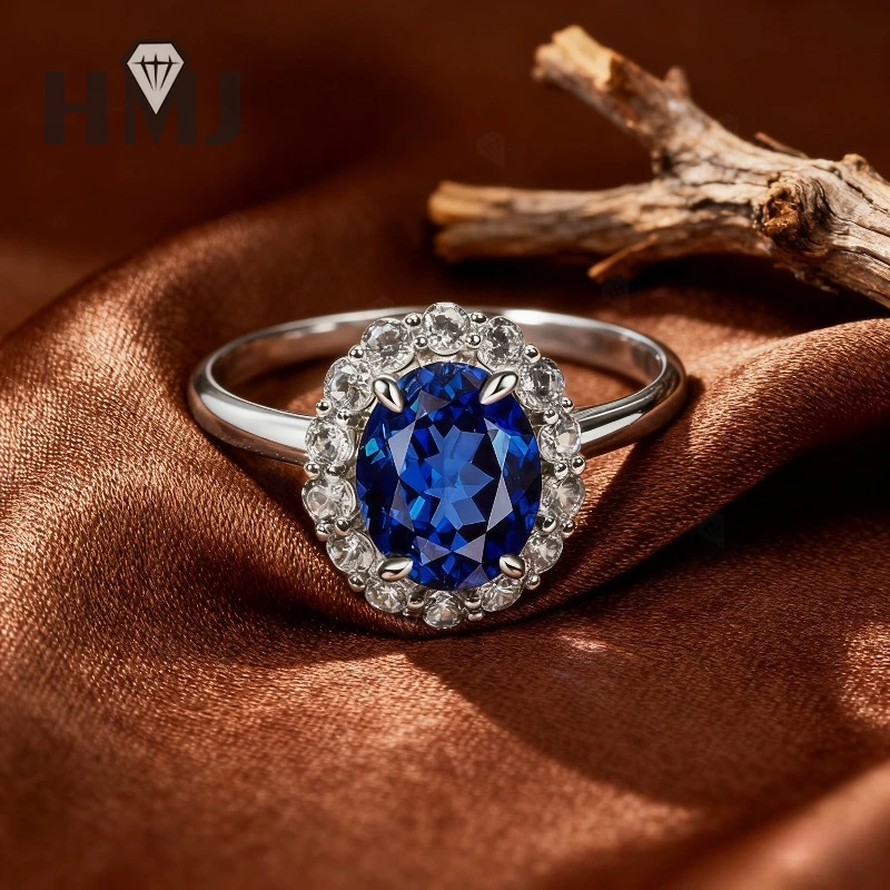 

Кольцо с синим овальным сапфиром/Муассанитом из стерлингового серебра 925 пробы, ювелирные украшения для женщин, идеальный подарок на Рождество и пасхальные праздники